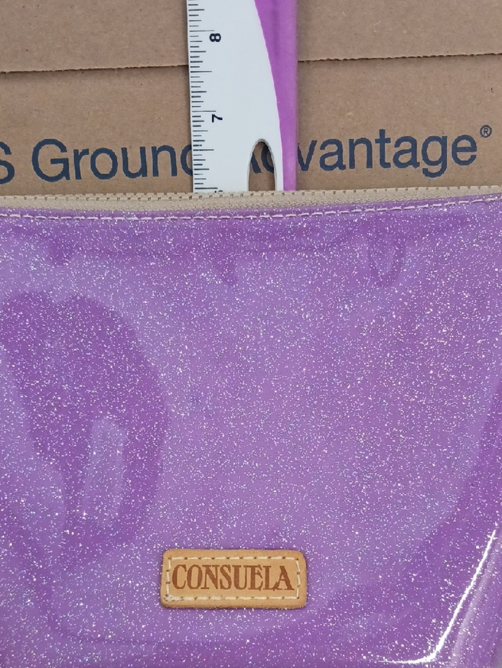 Consuela Glitter Purple Cosmetic Pouch with Neutral Trim - Picture 10 of 10